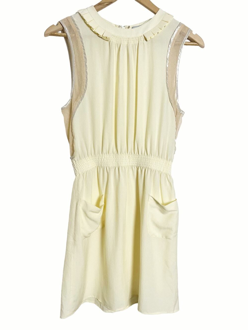 Alexander Wang Yellow Cream Pleated Sleeveless Silk Mini Dress Size 2